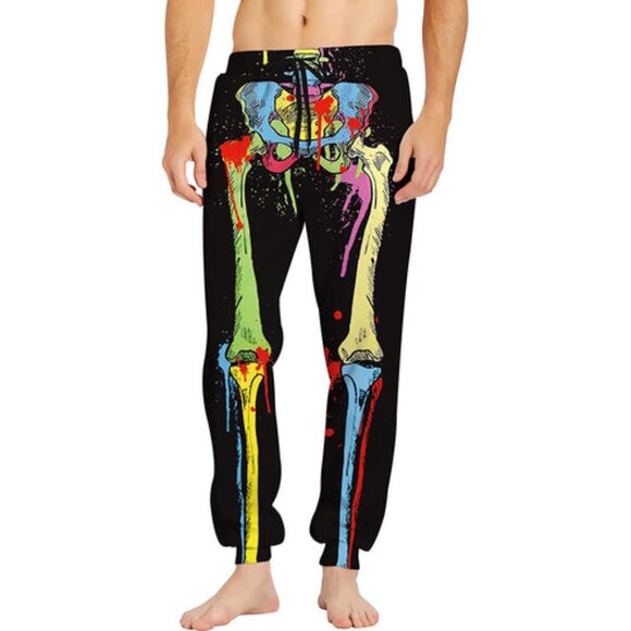 Halloween Skeleton Sweatpants Men's Colorful Jogger Drawstring Pockets Size S - Picture 1 of 5
